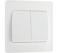 BG Electrical Double Wall Light Switch, Wide Rocker, 2 Way, Screwless Front Plate, Round Edges, Evolve, Pearlescent White, 20A, 16AX, PCDCL42WW