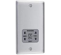 BG Nexus Metal Brushed Steel Dual Voltage Shaver Socket - Grey Insert - NBS20G