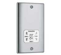 BG Electrical Dual Voltage Shaver Plug Socket, Electric Toothbrush Charger Socket, Bathroom, Raised and Slim Profile, Round Edges, Nexus Metal, 2-Pin, Polished Chrome,115V / 240V, NPC20W