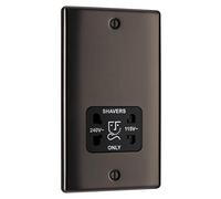 BG Electrical Dual Voltage Shaver Plug Socket, Electric Toothbrush Charger Socket for Bathrooms, Raised and Slim Profile, Round Edges, Nexus Metal, 2-Pin, Black Nickel, 115V / 240V, NBN20B