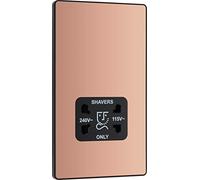 BG Electrical Dual Voltage Shaver Plug Socket, Electric Toothbrush Charger Socket for Bathrooms, Screwless Front Plate, Round Edges, Evolve, 2-Pin, Polished Copper, 115V / 240V, PCDCP20B