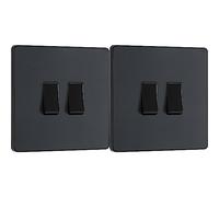 BG Electrical Evolve Double Light Switch, 20A, 2 Way, Matt Grey (Pack of 2)