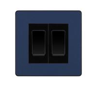 BG Electrical Evolve Matt Blue 2-Gang Light Switch 1x 2-Way + 1x Intermediate - Black Inserts