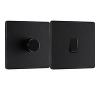 BG Electrical Evolve Single Dimmer Switch, 2-Way Push On/Off, 200W, Matt Black & Electrical Evolve Single Light Switch, 20A, 2 Way, Matt Black