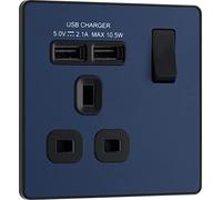 BG Evolve Matt Blue Single Switched 13A Power Socket + 2 X USB (2.1A) - PCDDB21U2B