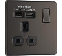 BG Electrical fbn21u2b 2.1 A Masterplug Single Socket with 2 x USB, Brushed Nickel Black Insert