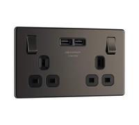BG Electrical fbn22u3b Screwless Flat Plate Double Switched Fast Charging Power Socket with Two USB Charging Ports, 13 A, Black Nickel, 16.3 cm*18.0 cm*3.1 cm