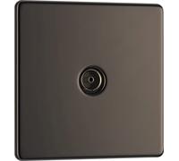 BG Electrical FBN60-01 Screwless Flat Plate Single Co-Axial Socket, Black Nickel