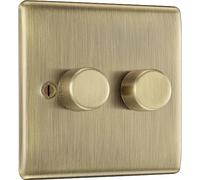 BG Electrical Intelligent Double Wall Dimmer Switch, 2 Way, Raised Profile, Round Edges, Nexus Metal, Antique Brass, 200W, NAB82