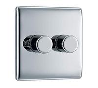 BG Electrical Intelligent Double Wall Dimmer Switch, 2 Way, Raised Profile, Round Edges, Nexus Metal, Polished Chrome, 400W, NPC82