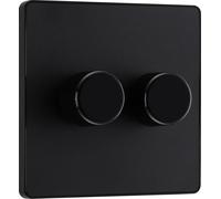 BG Electrical Intelligent Double Wall Dimmer Switch, 2 Way, Screwless Front Plate, Evolve, Matt Black, 200W, PCDMB82B