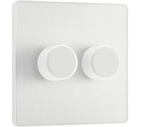 BG Electrical Intelligent Double Wall Dimmer Switch, 2 Way, Screwless Front Plate, Evolve, Pearlescent White, 200W, PCDCL82W