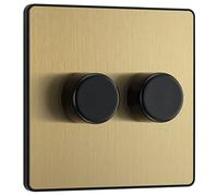 BG Electrical Intelligent Double Wall Dimmer Switch, 2 Way, Screwless Front Plate, Evolve, Satin Brass, 200W, PCDSB82B