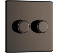 BG Electrical Intelligent Double Wall Dimmer Switch, 2 Way, Screwless Front Plate, Premium Flatplate, Black Nickel, 200W, FBN82