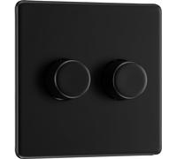 BG Electrical Intelligent Double Wall Dimmer Switch, 2 Way, Screwless Front Plate, Premium Flatplate, Matt Black, 200W, FFB82