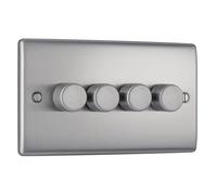 BG Electrical Intelligent Quadruple Wall Dimmer Switch, 2 Way, Raised Profile, Round Edges, Nexus Metal Brushed Steel 200W, NBS84