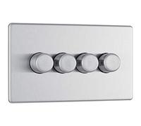 Screwless Flatplate Brushed Steel 400W Quadruple Dimmer Switch 2-Way Push On/Off FBS84P-01