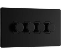 BG Electrical Intelligent Quadruple Wall Dimmer Switch, 2 Way, Screwless Front Plate, Premium Flatplate, Matt Black, 200W, FFB84