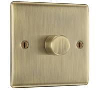 BG Electrical Intelligent Single Wall Dimmer Switch, 2 Way, Raised Profile, Round Edges, Nexus Metal, Antique Brass, 200W, NAB81