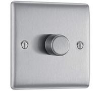 BG Electrical Intelligent Single Wall Dimmer Switch, 2 Way, Raised Profile, Round Edges, Nexus Metal, Brushed Steel, 200W, NBS81