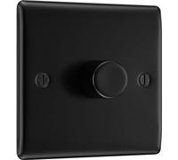 BG Electrical Intelligent Single Wall Dimmer Switch, 2 Way, Raised Profile, Round Edges, Nexus Metal, Matt Black, 200W, NFB81