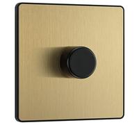 BG Electrical Intelligent Single Wall Dimmer Switch, 2 Way, Screwless Front Plate, Evolve, Satin Brass, 200W, PCDSB81B