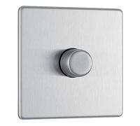 BG Electrical Intelligent Single Wall Dimmer Switch, 2 Way, Screwless Front Plate, Premium Flatplate, Brushed Steel, 200W, FBS81