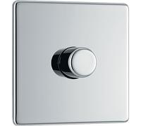 BG Electrical Intelligent Single Wall Dimmer Switch, 2 Way, Screwless Front Plate, Premium Flatplate, Polished Chrome, 200W, FPC81