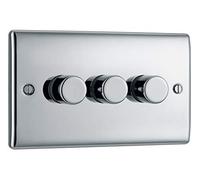 BG Electrical Intelligent Triple Wall Dimmer Switch, 2 Way, Raised Profile, Round Edges, Nexus Metal, Polished Chrome, 200W, NPC83