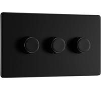 BG Electrical Intelligent Triple Wall Dimmer Switch, 2 Way, Screwless Front Plate, Premium Flatplate, Matt Black, 200W, FFB83