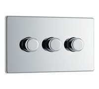 BG Nexus Flatplate Screwless Polished Chrome 3 Gang 2 Way Intelligent Trailing Edge Dimmer Switch Push On/Off - FPC83