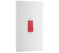 BG Electrical Large Cooker Control Switch Unit, Double Plate, Double Pole, Square Edge, Nexus 900 Series, White Moulded, 45A, 973