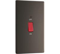 BG Electrical Large Cooker Control Switch Unit with LED Power Indicator, Double Plate, Double Pole, Screwless Front Plate, Premium Flatplate, Black Nickel, 45A, FBN72