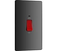 BG Electrical Large Cooker Control Switch Unit with LED Power Indicator, Double Plate, Double Pole, Screwless Front Plate, Evolve, Black Chrome, 45A, PCDBC72B