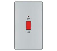 BG Electrical Large Cooker Control Switch Unit with LED Power Indicator, Double Plate, Double Pole, Screwless Front Plate, Premium Flatplate, Polished Chrome, 45A, FPC72
