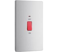 BG Electrical Large Cooker Control Switch Unit with LED Power Indicator, Double Plate, Double Pole, Screwless Front Plate, Premium Flatplate, Brushed Steel, 45A, FBS72