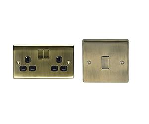 BG Electrical nab22b Metal Antique Brass Double Plug Socket Switch - Brass Black & nab12 Single Light Switch, Antique 2-Way, 10AX