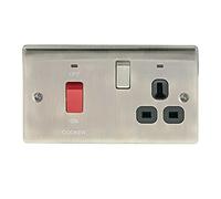 bg electrical NBI70B 45 A Metal Brushed Iridium Cooker Socket Switch Unit with Neon