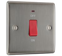 BG Electrical NBI74 Metal Brushed Iridium 45A Double Pole Cooker Switch with Neon
