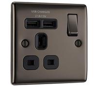 BG Electrical nbn21u2b Fast Charging Single Switched Power Socket with USB Charging Ports, 13 A, Black Nickel, 2.0 cm x 3.0 cm x 3.0 cm