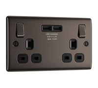 BG Electrical nbn22u3b Double Switched Fast Charging Power Socket with Two USB Charging Ports, Black Nickel