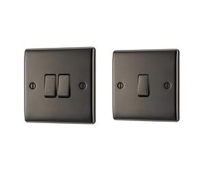 BG Electrical NBN42 10 A 2-Way Nexus Metal Double Light Switch, Black Nickel + NBN12 10 A Electrical 1-Gang 2-Way Metal Nickle Light Switch, Black