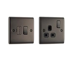 BG Electrical NBN50-01 Switched Fused Connection Unit, Black Nickel, 13 Amp & Single Switched Power Socket, Black Nickel, 13 Amp