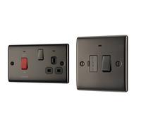 BG Electrical NBN70B 45 A Nexus Metal Cooker Control Unit with 13 A Switched Power Socket Includes Indicators, Black Nickel + NBN52 13 A Nexus Metal Switched Fused Connection Unit With Power Indicator, Black Nickel