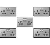 BG Electrical nbs Switch Socket Outlets - Brushed Steel,Grey,22g/5 5 x Twin 13 A