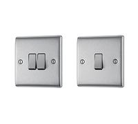 BG Electrical NBS42 10 A 2-Gang 2-Way Metal Brushed Steel Light Switch, Brushed Steel + NBS12 10 A 1-Gang 2-Way Metal Brushed Steel Light Switch, Brushed Steel