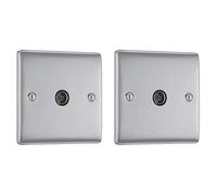 BG Electrical NBS60-01 Single Co-Axial Socket, Brushed Steel, 86mm x 86mm x 20mm (Pack of 2)