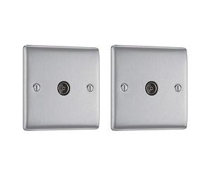 BG Electrical NBS60-01 Single Co-Axial Socket, Brushed Steel, 86mm x 86mm x 20mm (Pack of 2)