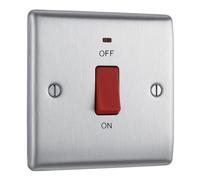 BG Electrical NBS74 45amp Metal Brushed Steel Square Cooker Control Unit Switched with Power Indicator