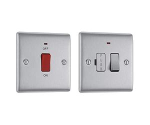 BG Electrical NBS74-01 Switched Cooker Control Unit with a Power Indicator, 45 Amp, Brushed Steel & NBS52-01 Switched Fused Connection Unit with a Power Indicator, Brushed Steel, 13 Amp